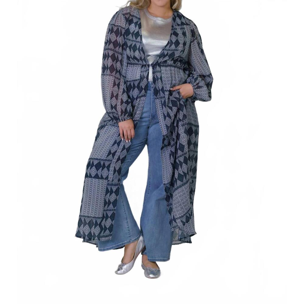 NEW EVERYDAY RITUAL trish long duster - plus in navy diamond